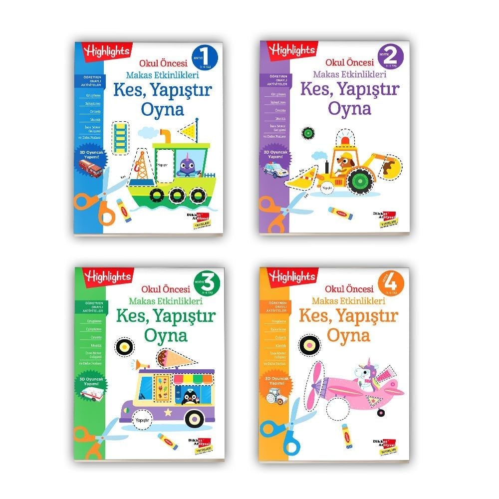 Okul Öncesi Makas Etkinlikleri Kes, Yapıştır, Oyna 4’lü Set
