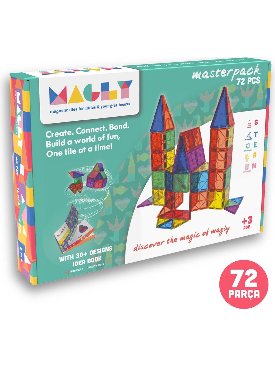 Magly Manyetik Yapı Blokları – Çocuklar Için Renkli 3 Boyutlu 72 Parça Manyetik Karo Oyun Seti