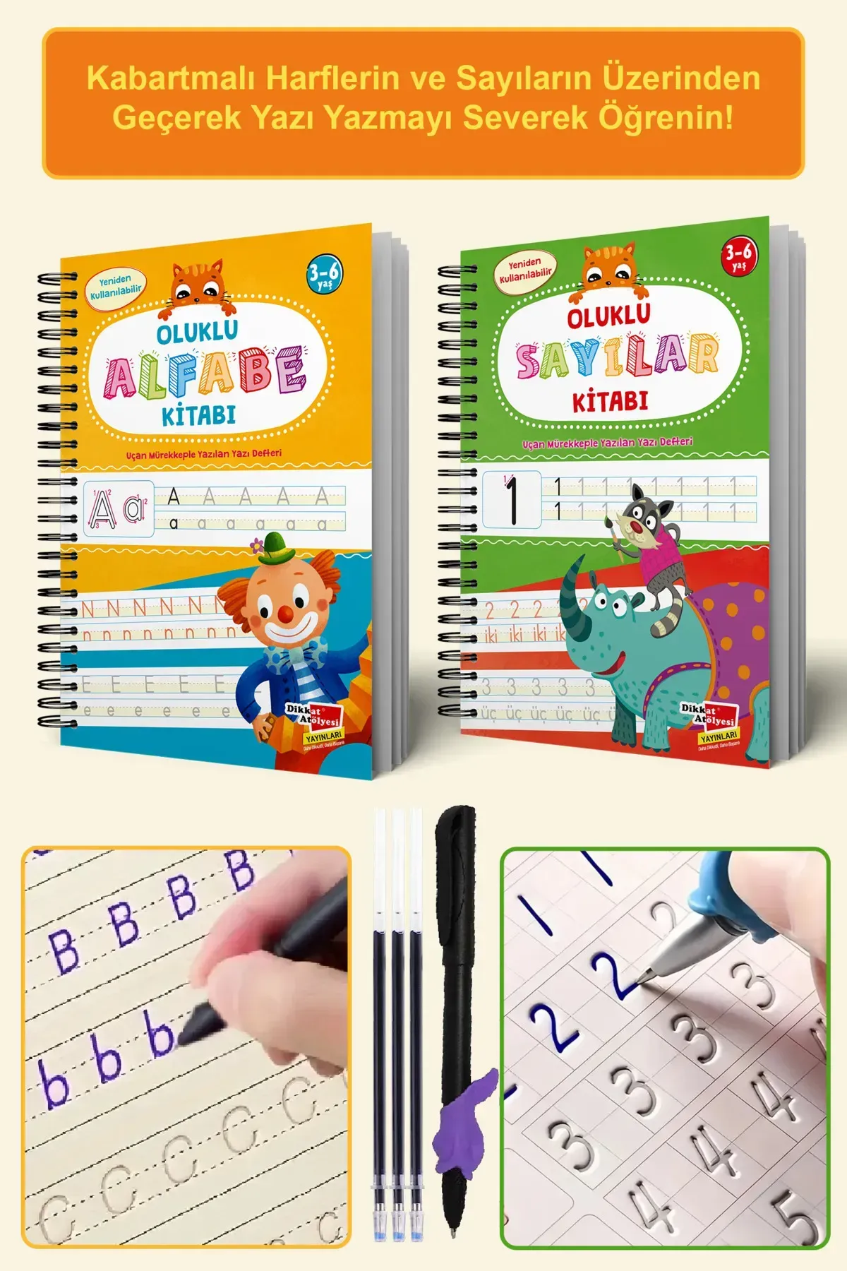 Harfleri ve Sayıları Yazmayı Kolayca Öğreten Kitap | Sihirli Uçan Kalemli Oluklu (kabartmalı) Kitap